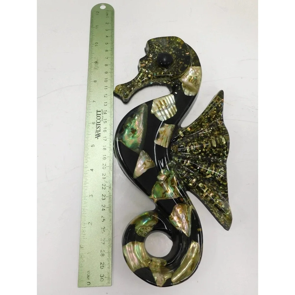 Bettys Shells Abalone Seahorse Wall Hanging Black Resin Coastal Decor DW752